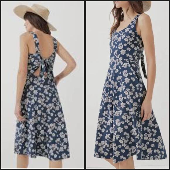 Pact Fit & Flare Dress Shoreline Floral Organic Cotton Jersey Knit Tie Back XXL - Picture 1 of 7